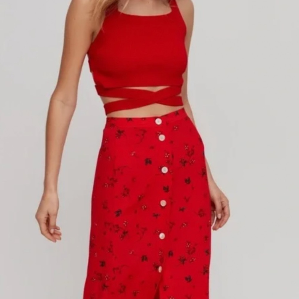 Aritzia Red Cropped Wrap Tank Top